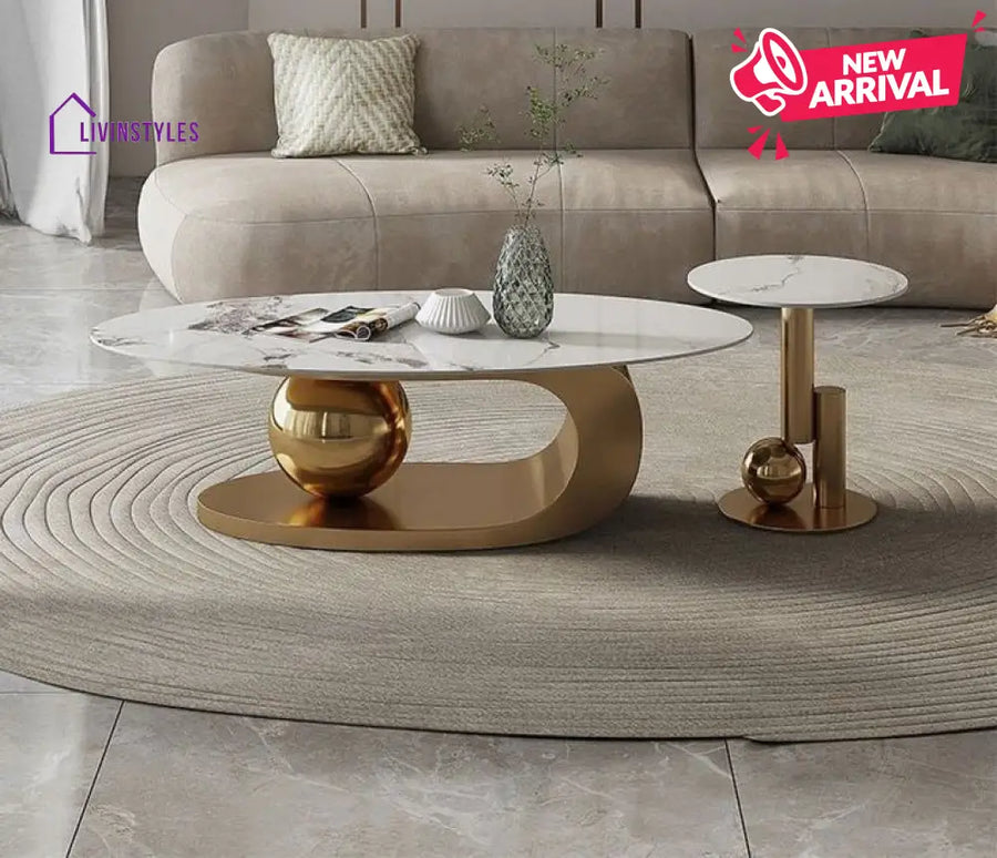 Luxurious Marble Top Stainless Steel With Pvd Coated Single Bool Coffee Table Set Tables
