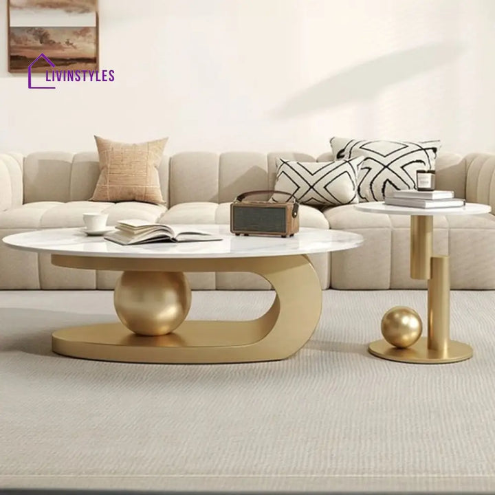 Luxurious Marble Top Stainless Steel with PVD Coated Single Bool Coffee Table Set Coffee Tables