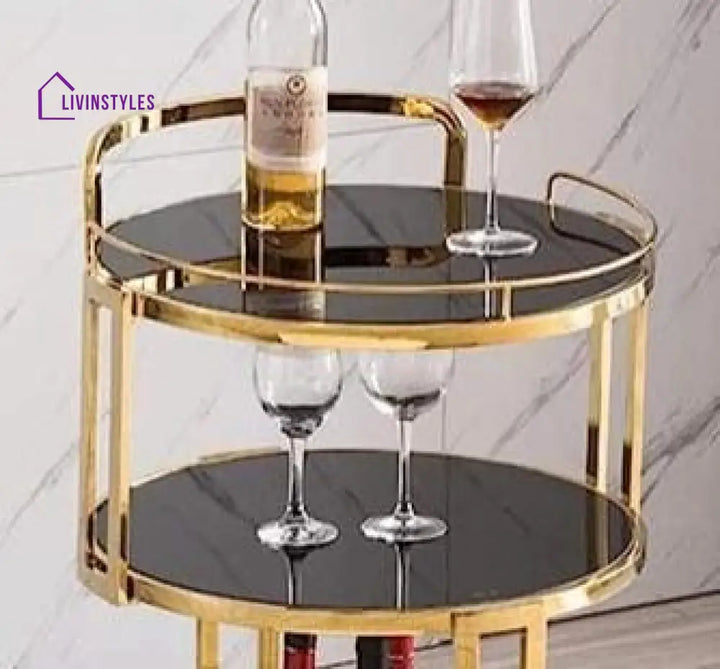 Luxurious Round Trolley with Black Glass Top