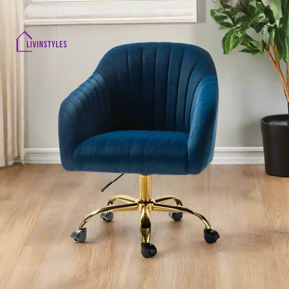 Luxurious Velvet Office Designer Chair Blue Furniture