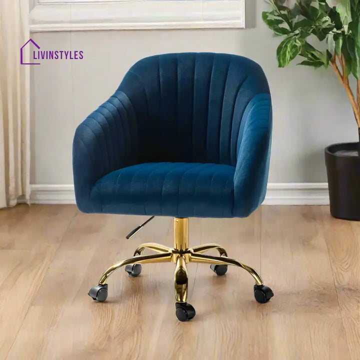 Luxurious Velvet Office Designer Chair Blue Furniture
