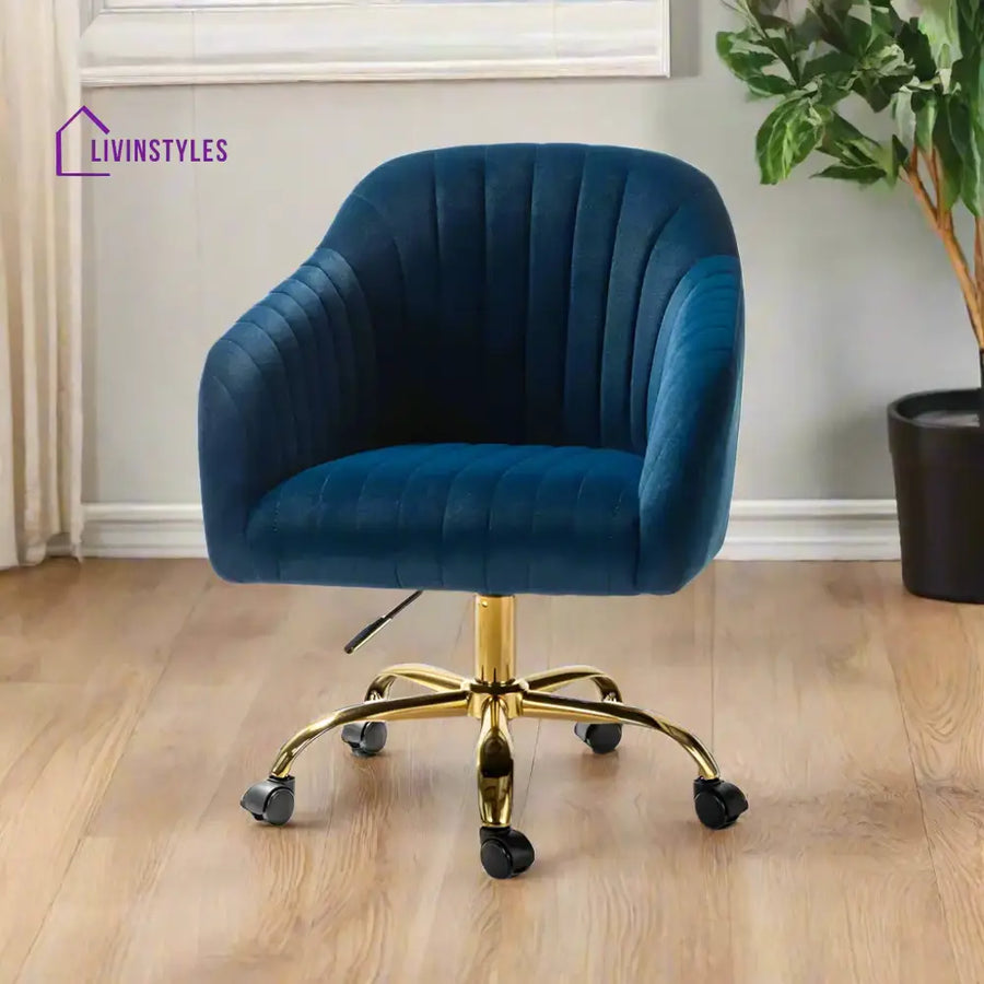 Luxurious Velvet Office Designer Chair Blue Furniture