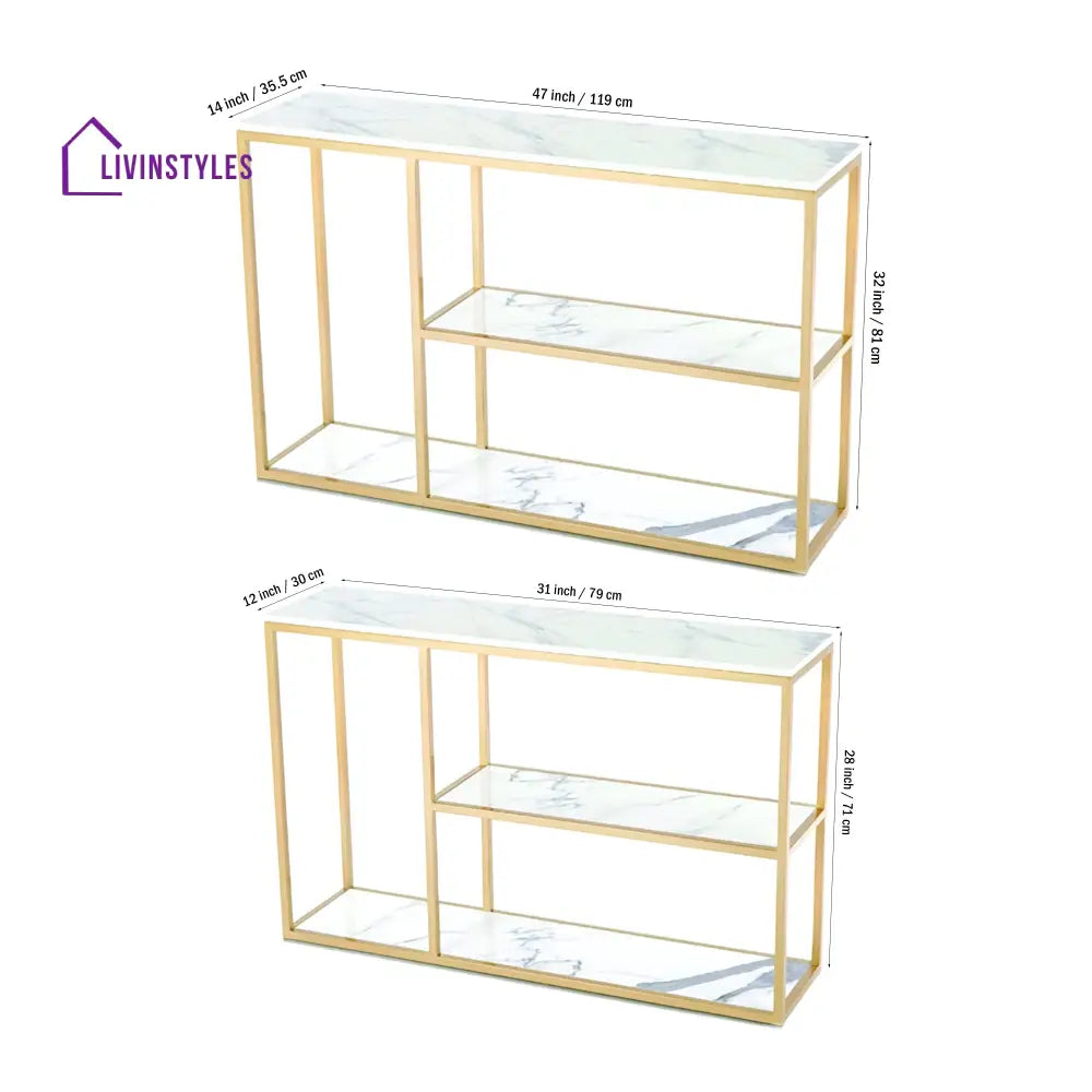 Luxury White Faux Marble Golden Finish Console Table Table