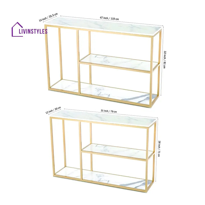 Luxury White Faux Marble Golden Finish Console Table Table
