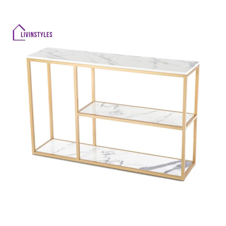Luxury White Faux Marble Golden Finish Console Table Table
