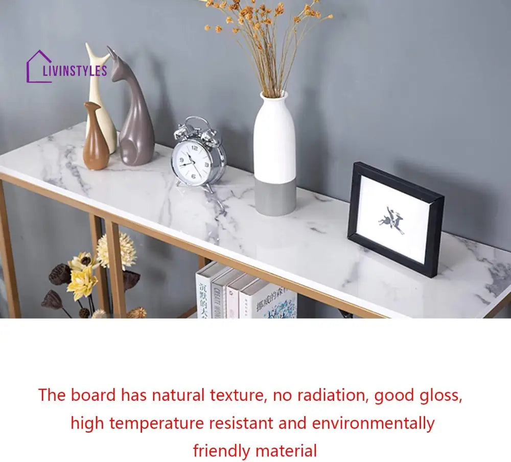 Luxury White Faux Marble Golden Finish Console Table Table