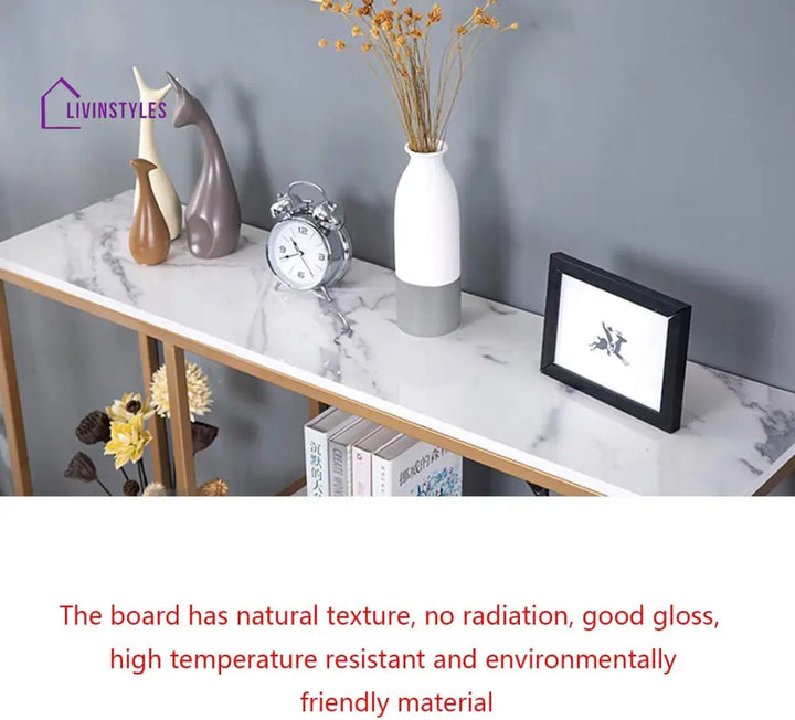 Luxury White Faux Marble Golden Finish Console Table Table