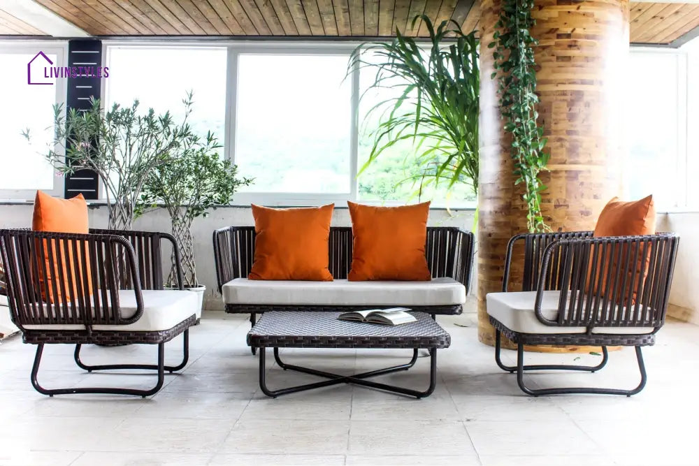 Lydie Outdoor Sofa Set 2 Seater 2 Single seater and 1 Center Table (Dark Brown) - Sofa Sets