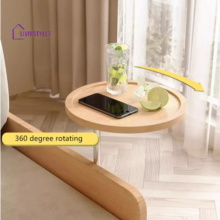 Japandi Log Style Pull Out Sofa Bed with Rotating Armrest Tray and Storage SOFA BED