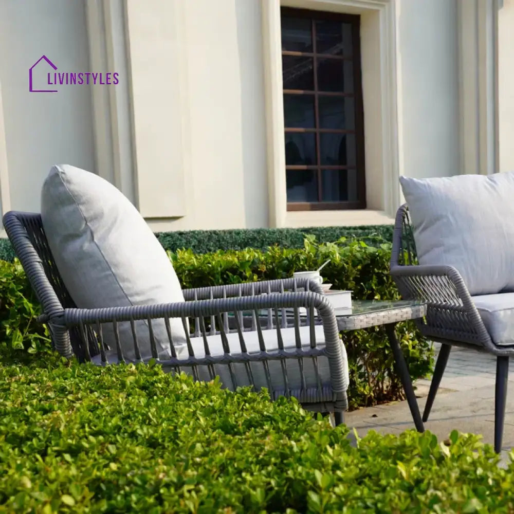 Lynte Outdoor Patio Seating Set 2 Chairs And 1 Table (Grey) Braided & Rope Coffee Sets