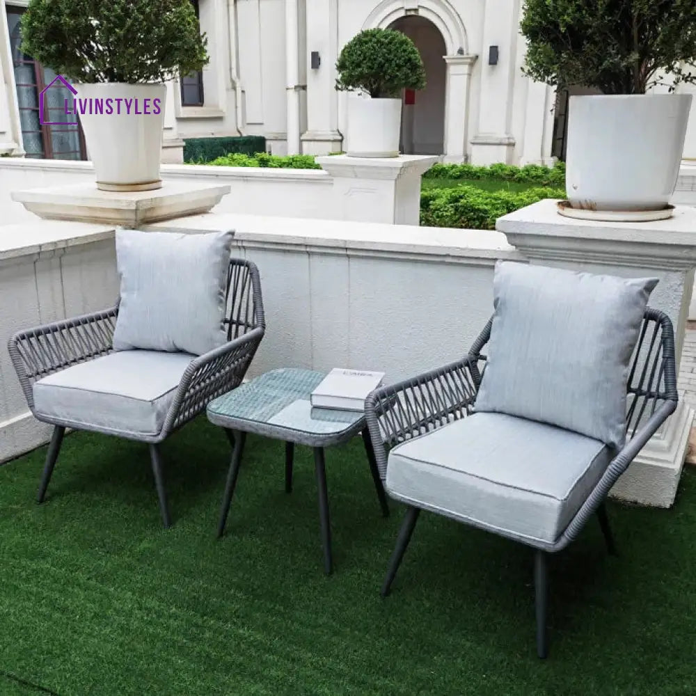Lynte Outdoor Patio Seating Set 2 Chairs And 1 Table (Grey) Braided & Rope Coffee Sets
