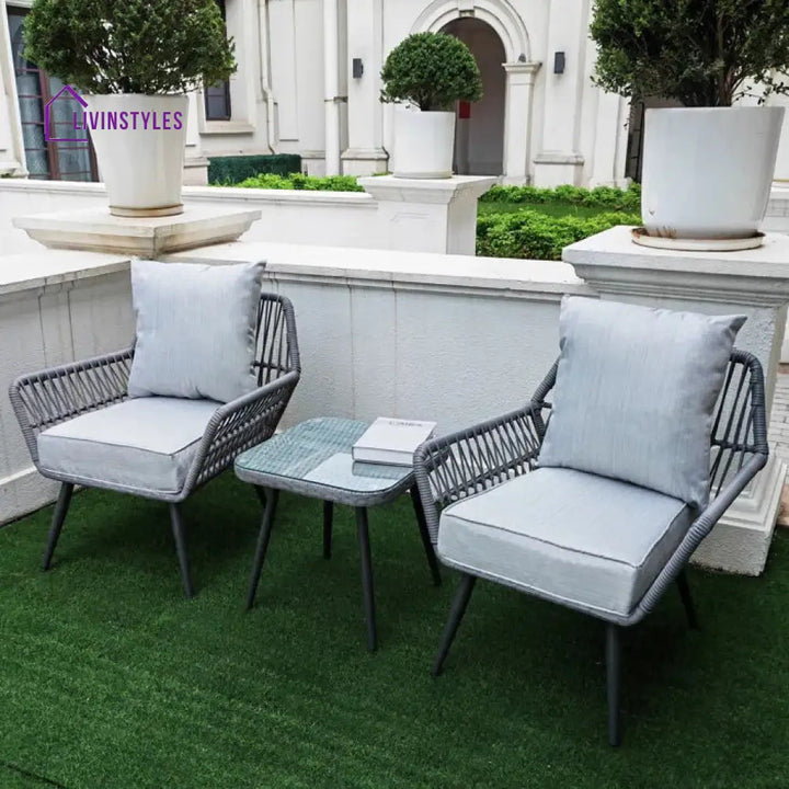 Lynte Outdoor Patio Seating Set 2 Chairs And 1 Table (Grey) Braided & Rope Coffee Sets