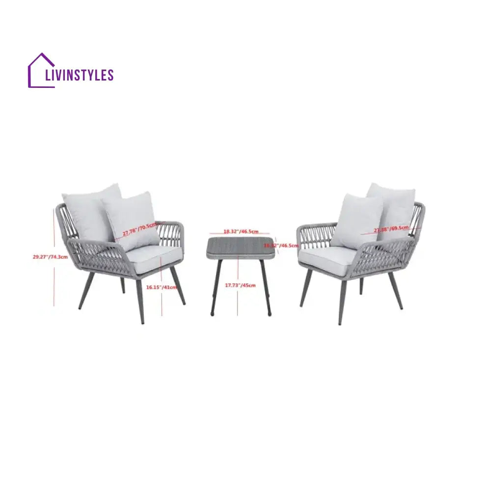 Lynte Outdoor Patio Seating Set 2 Chairs And 1 Table (Grey) Braided & Rope Coffee Sets