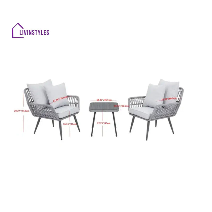 Lynte Outdoor Patio Seating Set 2 Chairs And 1 Table (Grey) Braided & Rope Coffee Sets
