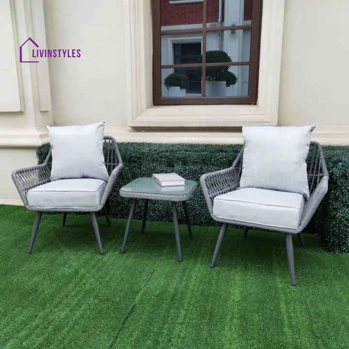 Lynte Outdoor Patio Seating Set 2 Chairs And 1 Table (Grey) Braided & Rope Coffee Sets
