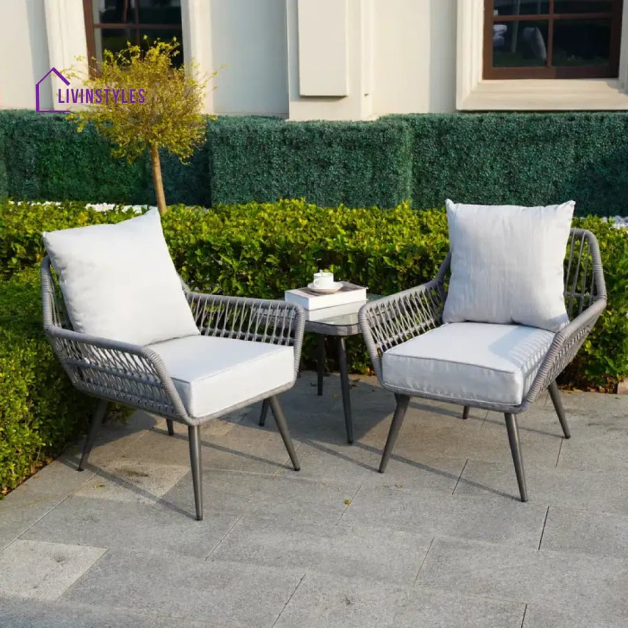 Lynte Outdoor Patio Seating Set 2 Chairs And 1 Table (Grey) Braided & Rope Coffee Sets