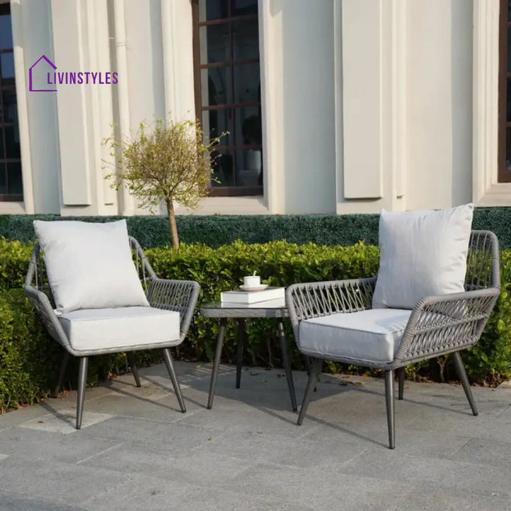Lynte Outdoor Patio Seating Set 2 Chairs And 1 Table (Grey) Braided & Rope Coffee Sets