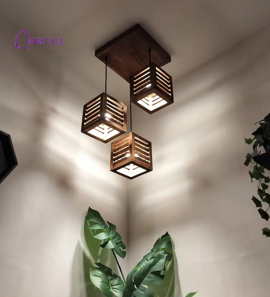 Lyon Brown Wooden Cluster Hanging Lamp Lamps