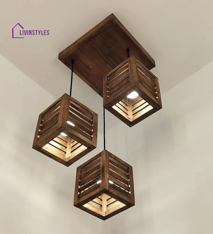 Lyon Brown Wooden Cluster Hanging Lamp Lamps