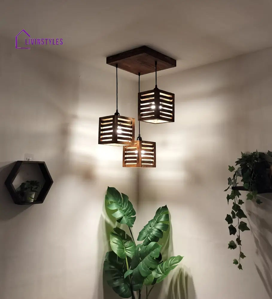 Lyon Brown Wooden Cluster Hanging Lamp Lamps
