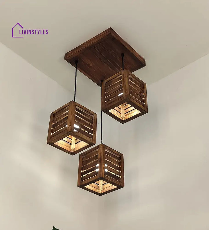 Lyon Brown Wooden Cluster Hanging Lamp Lamps