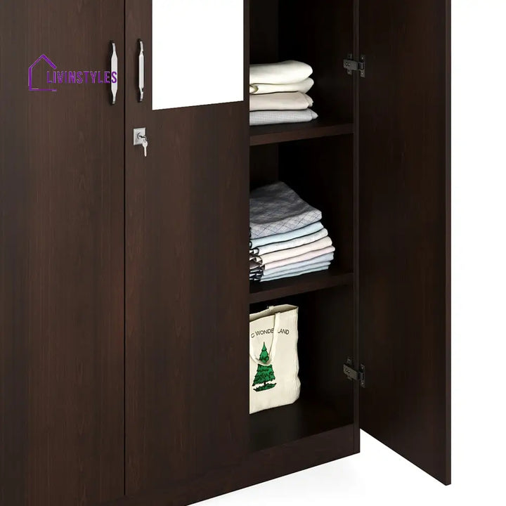 Nikolai 3 Door Wardrobe with Mirror (New Wenge) Home Furniture