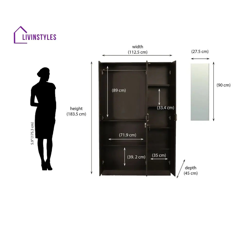 Nikolai 3 Door Wardrobe with Mirror (New Wenge) Home Furniture