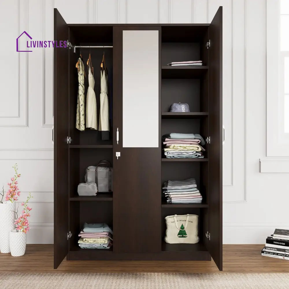 Nikolai 3 Door Wardrobe with Mirror (New Wenge) Home Furniture