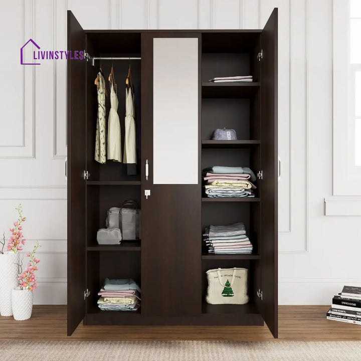 Nikolai 3 Door Wardrobe with Mirror (New Wenge) Home Furniture