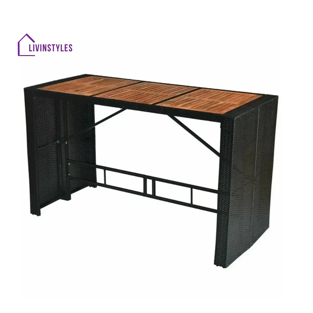 Lyra 7-Piece Outdoor Rattan Wicker Bar Set with Wooden Top Table - Bar Set