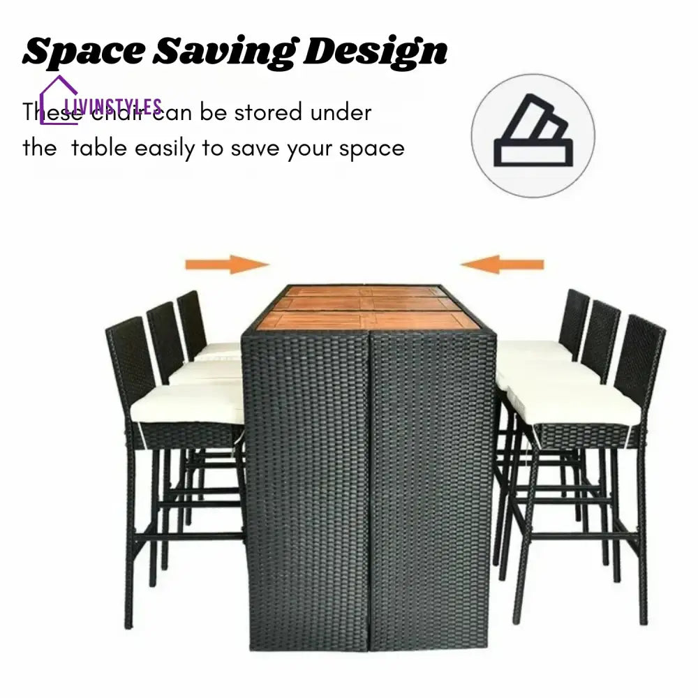 Lyra 7-Piece Outdoor Rattan Wicker Bar Set with Wooden Top Table - Bar Set