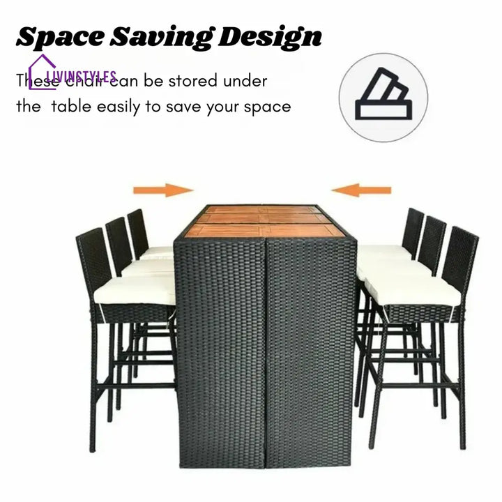 Lyra 7-Piece Outdoor Rattan Wicker Bar Set with Wooden Top Table - Bar Set