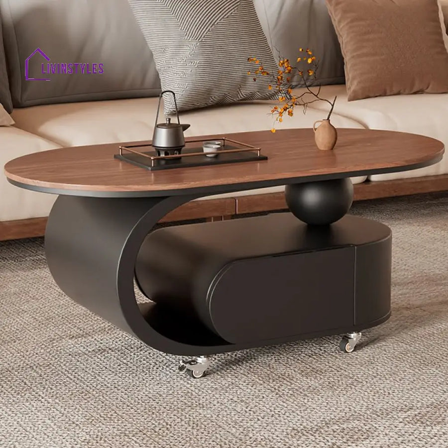 Lyra Stainless Steel Coffee Table for Living Room | With Wheels