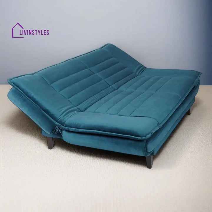 Eliane Velvet Convertible Sofa Cum Bed In Teal Blue Colour