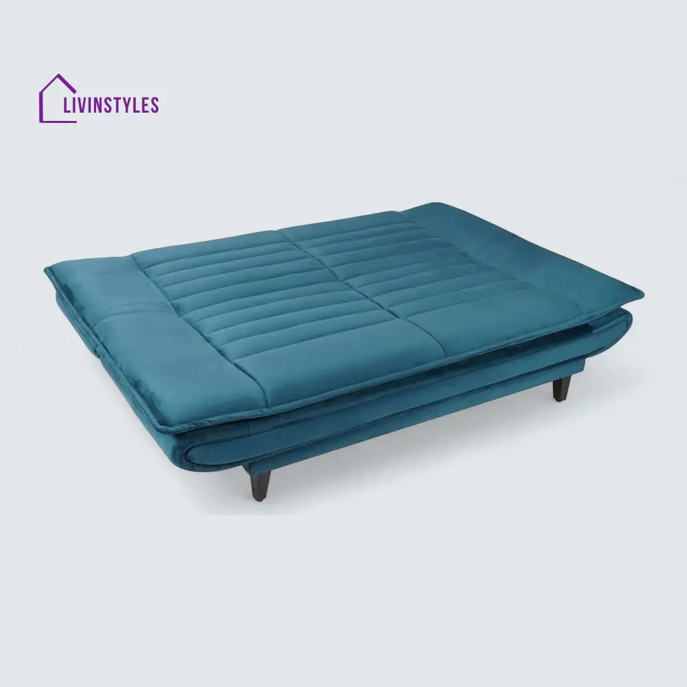 Eliane Velvet Convertible Sofa Cum Bed In Teal Blue Colour