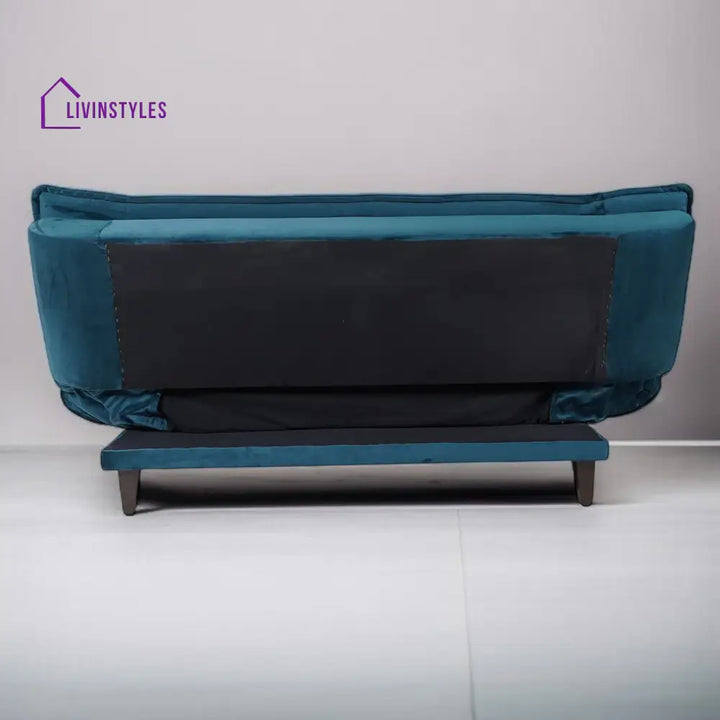 Eliane Velvet Convertible Sofa Cum Bed In Teal Blue Colour