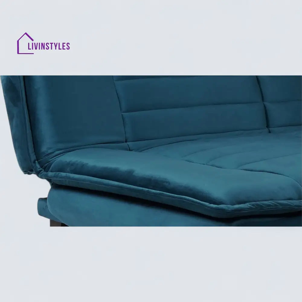 Eliane Velvet Convertible Sofa Cum Bed In Teal Blue Colour
