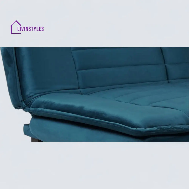 Eliane Velvet Convertible Sofa Cum Bed In Teal Blue Colour