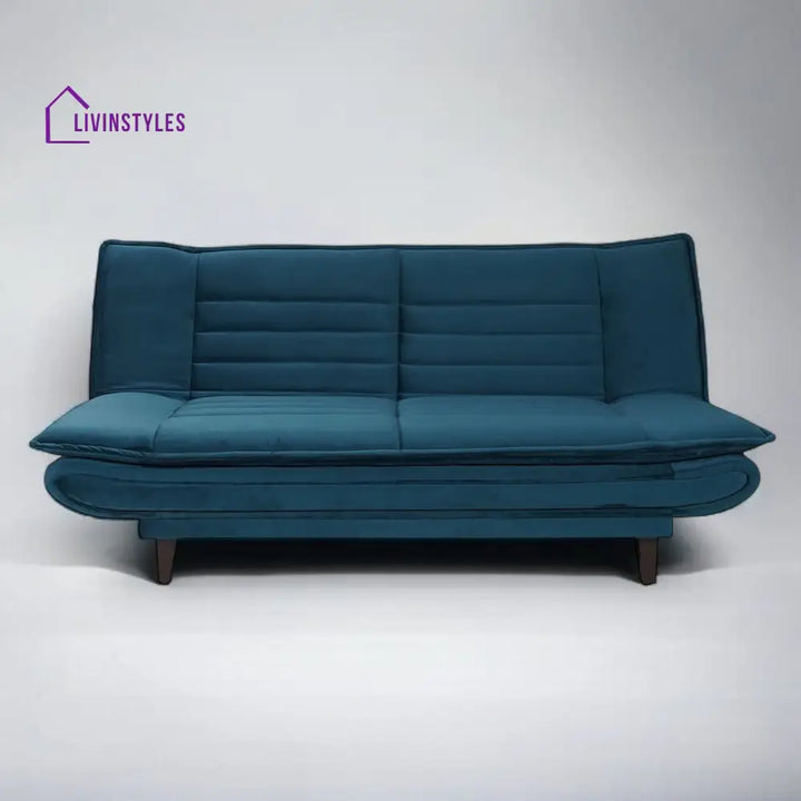 Eliane Velvet Convertible Sofa Cum Bed In Teal Blue Colour