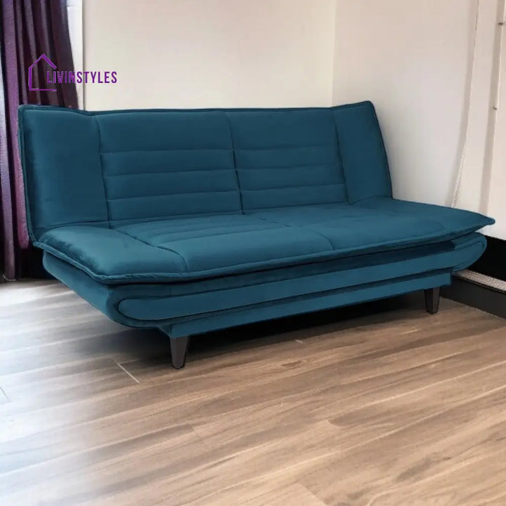 Eliane Velvet Convertible Sofa Cum Bed In Teal Blue Colour