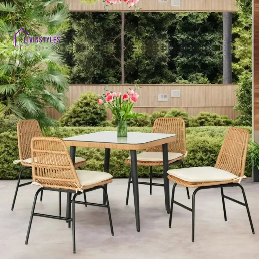 Macarena 5-Piece Outdoor Patio Dining Set With Rattan Chairs & Glass-Top Table - Dining Set
