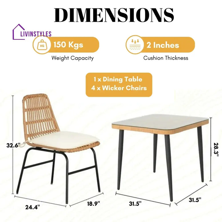 Macarena 5-Piece Outdoor Patio Dining Set With Rattan Chairs & Glass-Top Table - Dining Set
