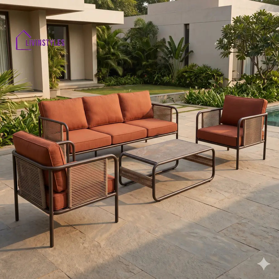 Maciej Premium MS Frame with Powder Coated Outdoor Sofa Set with Weather Proof Fabric