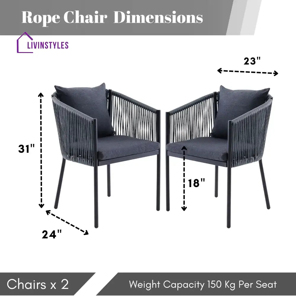 Mackenzie 2-Piece Outdoor Rope Patio Dining Chairs Dinning Chairs