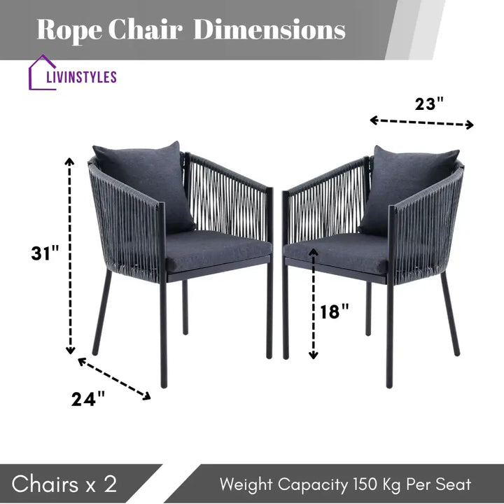 Mackenzie 2-Piece Outdoor Rope Patio Dining Chairs Dinning Chairs