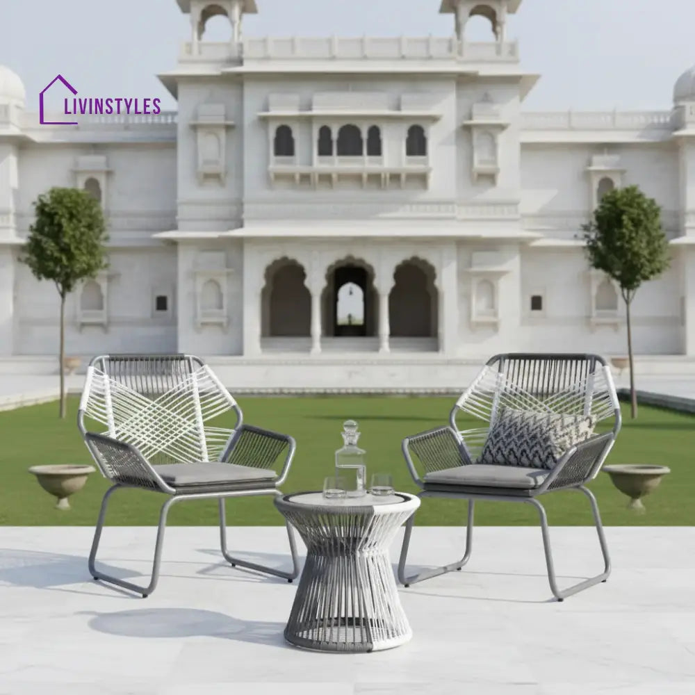 Macron Outdoor Patio Seating Set 2 Chairs And 1 Table (White + Dark Grey)