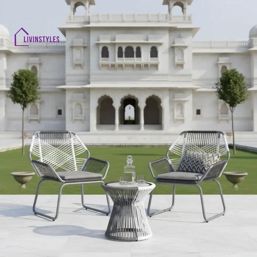Macron Outdoor Patio Seating Set 2 Chairs And 1 Table (White + Dark Grey)