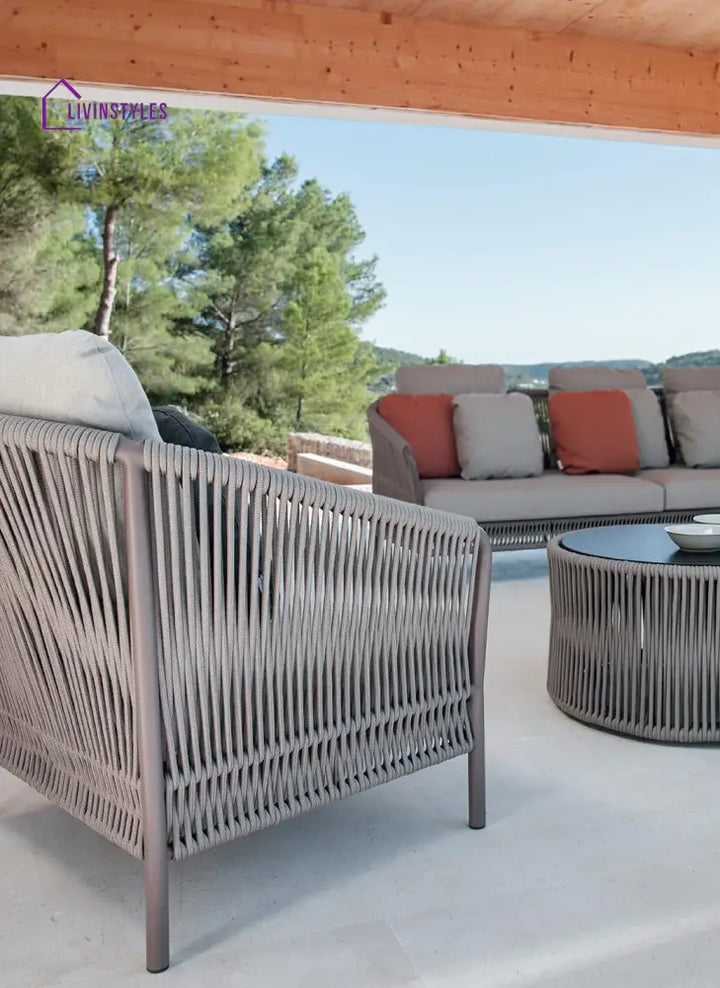 Madaki Outdoor Garden Balcony Sofa Set 3 Seater 2 Single Seater and 1 Center Table & 1 Side Table Set Braid & Rope