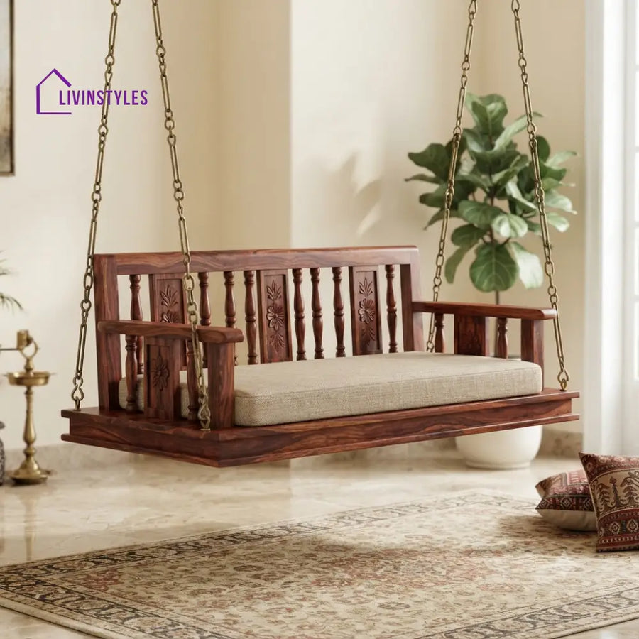 Madeleine 2 Seater Wooden Swing for Home | Wooden Jhula for home