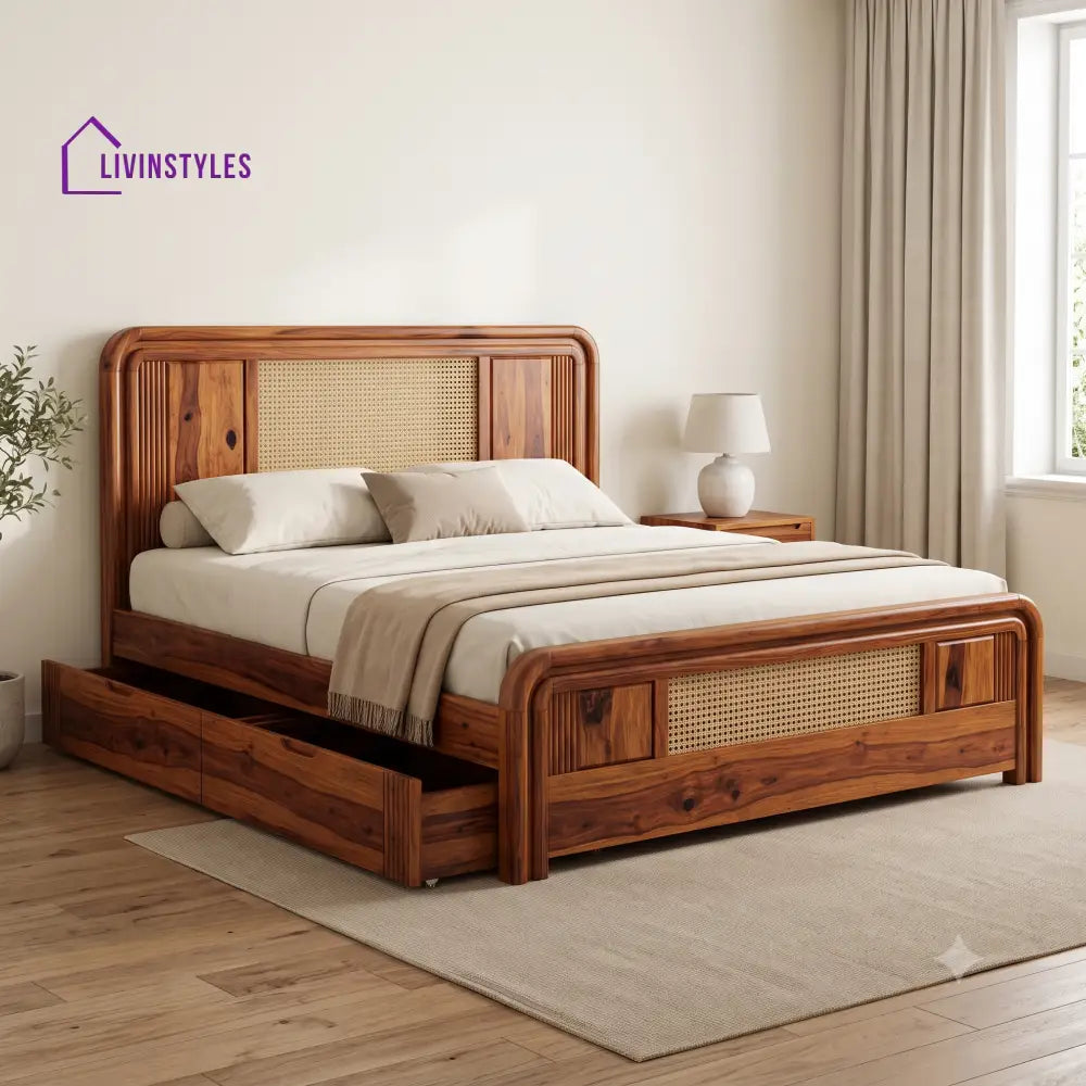 Madeleine Premium Wooden Bed with Drawer Storage | King Size Bed & Queen Size Bed Online